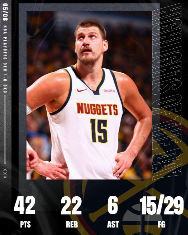 NBA季后赛西部次轮：雷霆主场激战掘金，亚历山大出色仍难阻失利