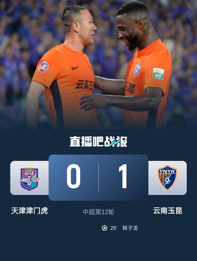 5月11日中超第11轮：天津津门虎主场0-1负于云南玉昆
